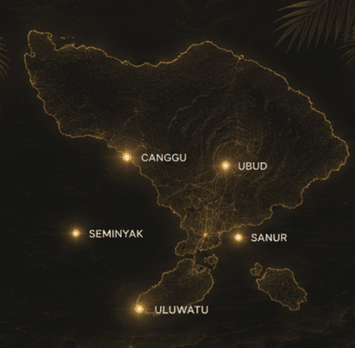 Map of Bali — Canggu, Ubud, Seminyak, Sanur, Uluwatu